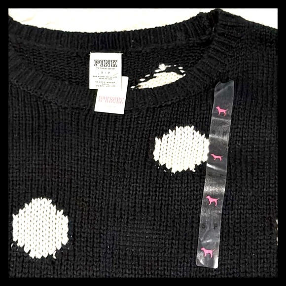 💕🅟🅘🅝🅚 🅥🅢 RARE Black and white Polka Dot Sweater NWT💕 - Picture 4 of 5
